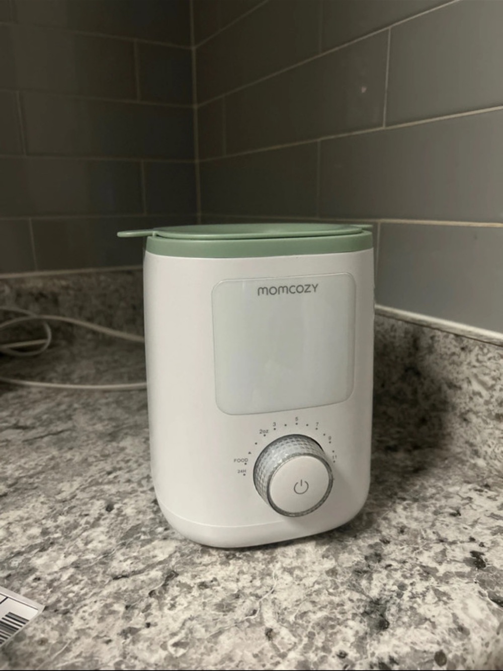 Momcozy White and Light Green Bottle Warmer with Simple Dial Control